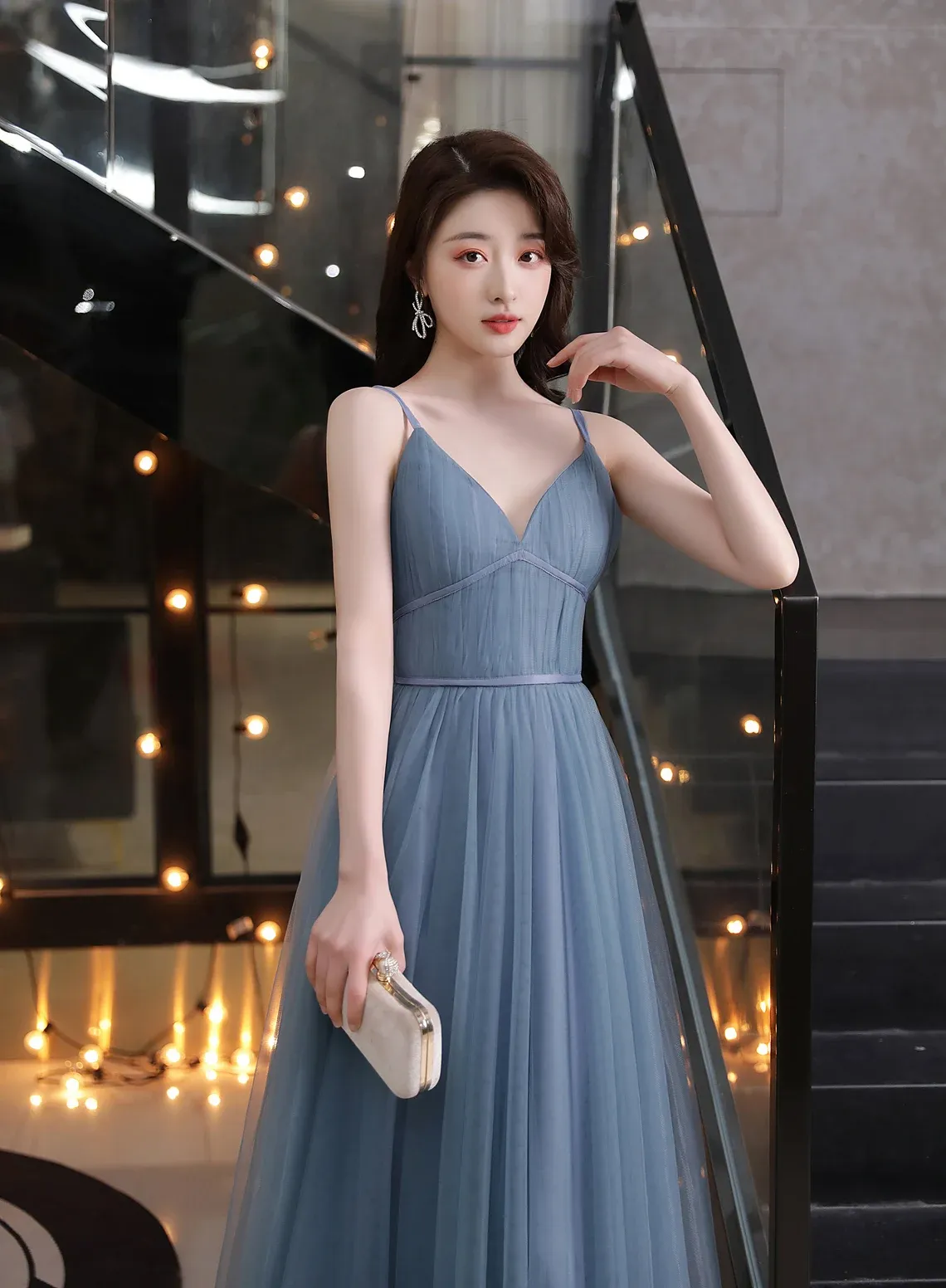 Grey Long Prom Dress Sweetheart Straps Prom Dress, Grey Formal Dress