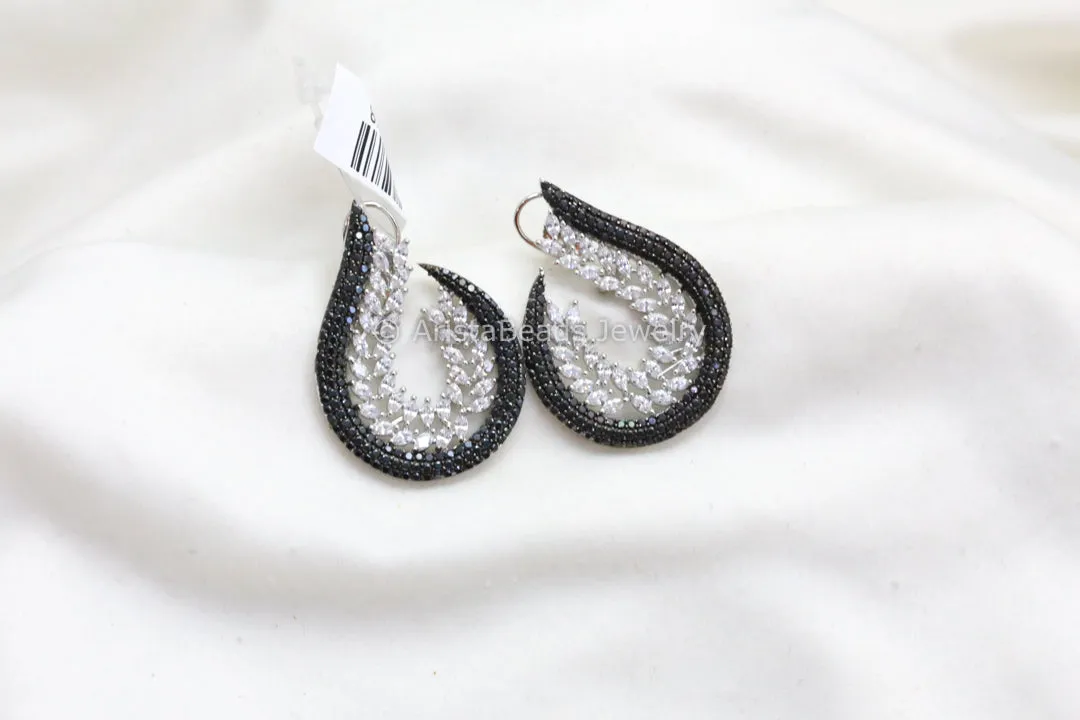 Half Moon CZ Pave Setting Earrings - Black