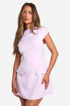 High Neck Structured Tailored Mini Dress