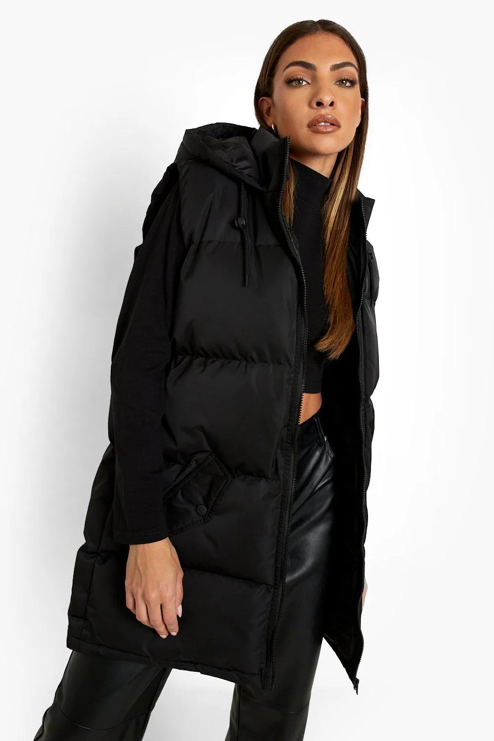 Hooded Longline Puffer Vest