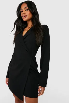 Jersey Knit Crepe Long Sleeve Wrap Front Blazer Dress