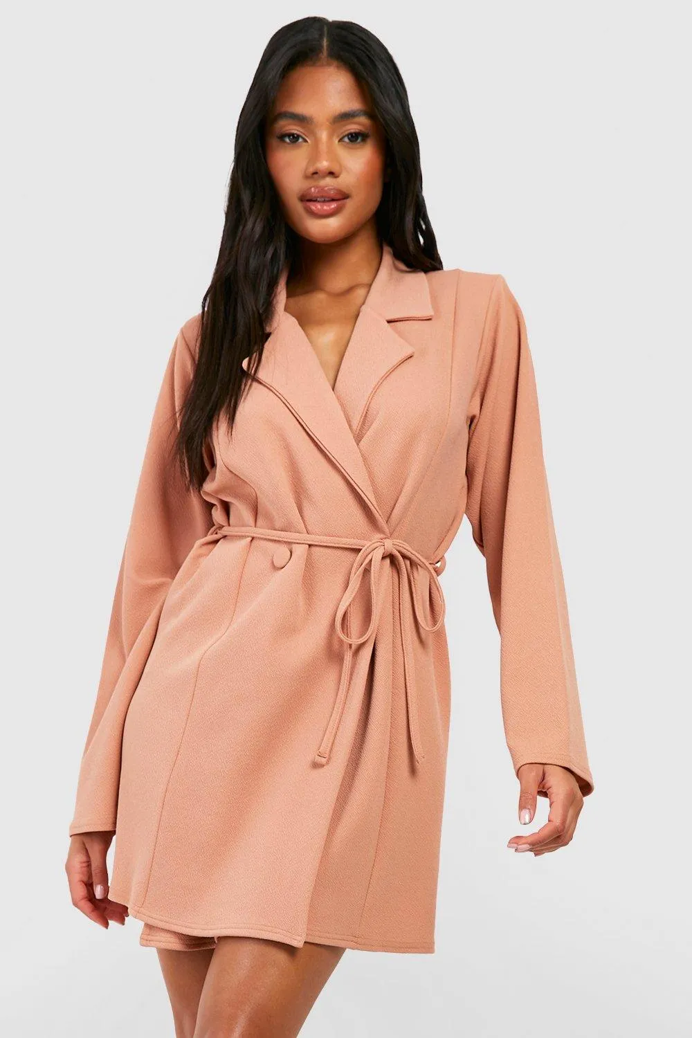 Jersey Knit Crepe Tie Waist Relaxed Fit Blazer Dress