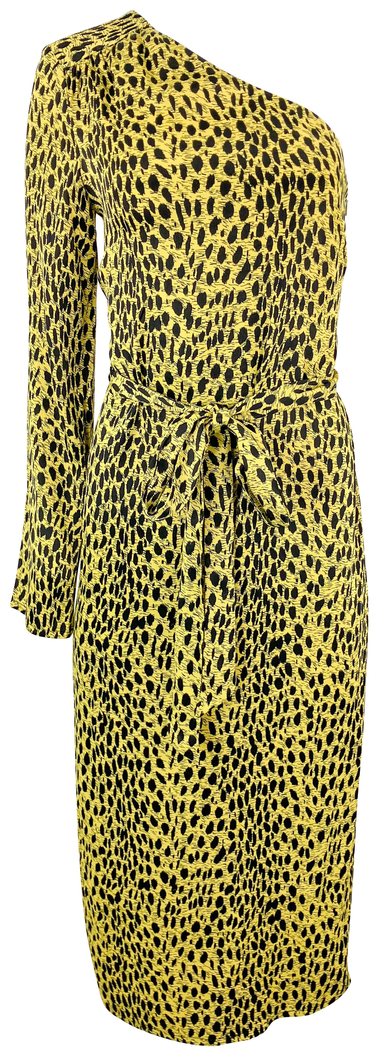 KITRI Amber Cheetah Print One Shoulder Dress in Yellow