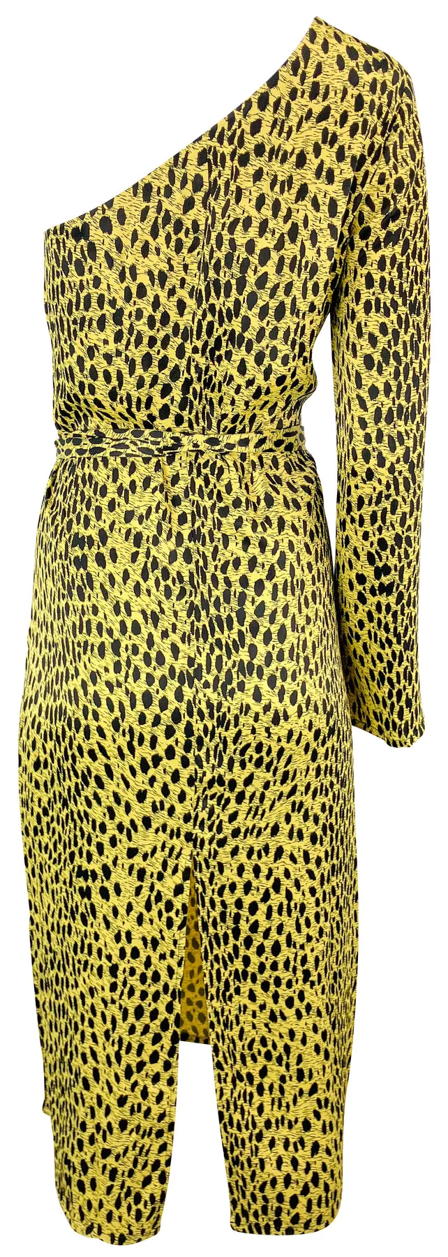 KITRI Amber Cheetah Print One Shoulder Dress in Yellow