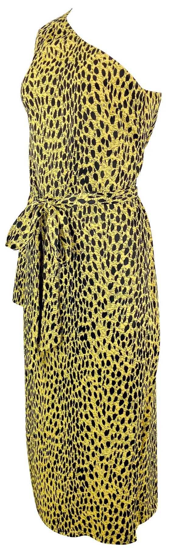 KITRI Amber Cheetah Print One Shoulder Dress in Yellow