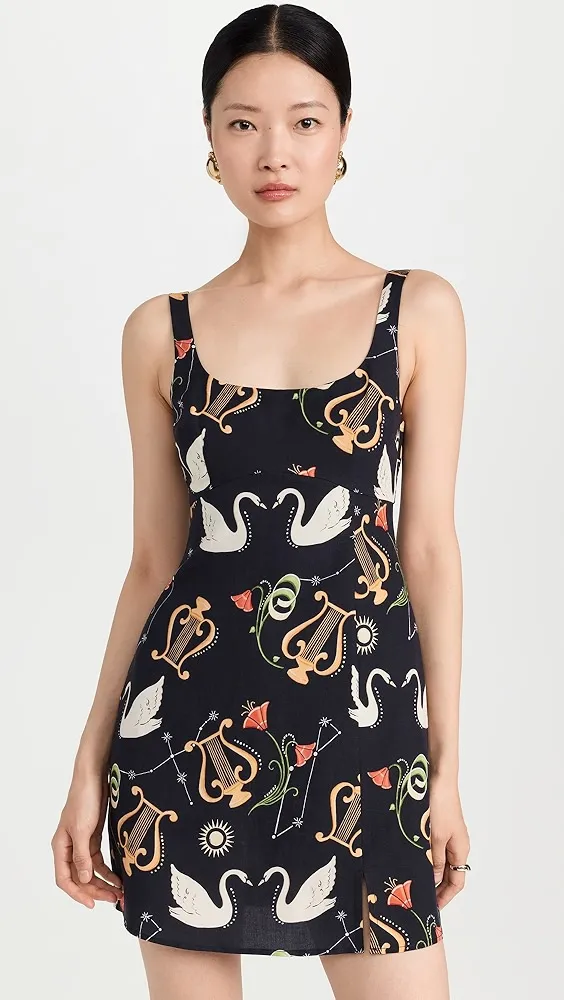 KITRI   Connie Black Cygnus and Lyra Print Mini Dress 