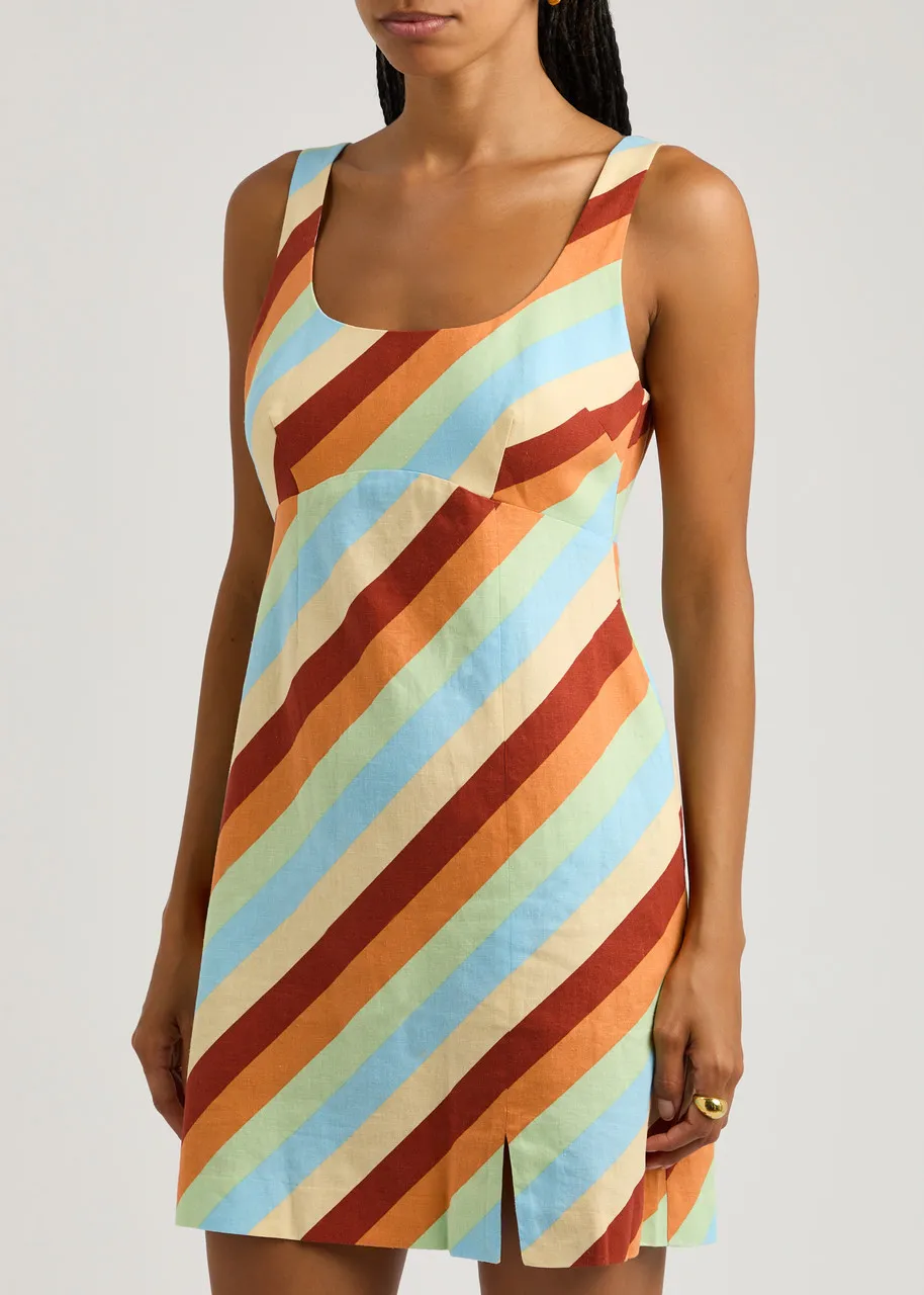 KITRI Connie striped linen-blend mini dress  -                         -                     -                