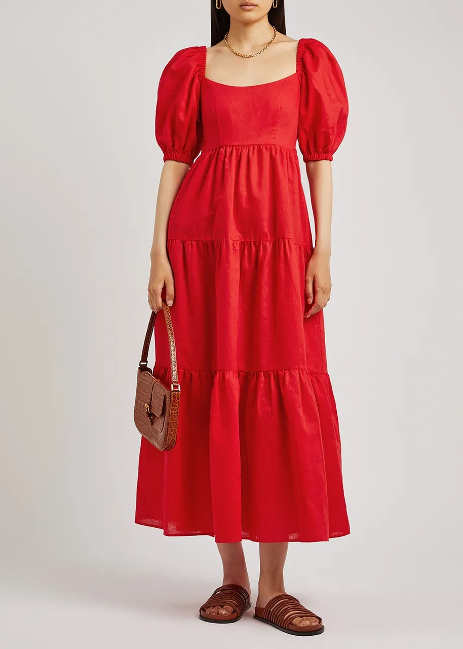 KITRI Gianna red linen-blend maxi dress -                         -                     -                