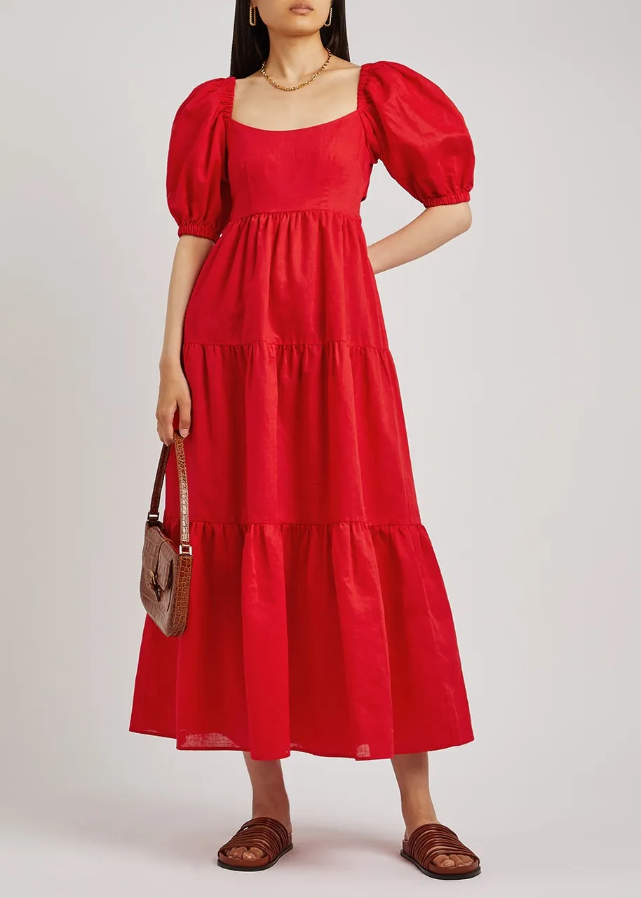 KITRI Gianna red linen-blend maxi dress -                         -                     -                