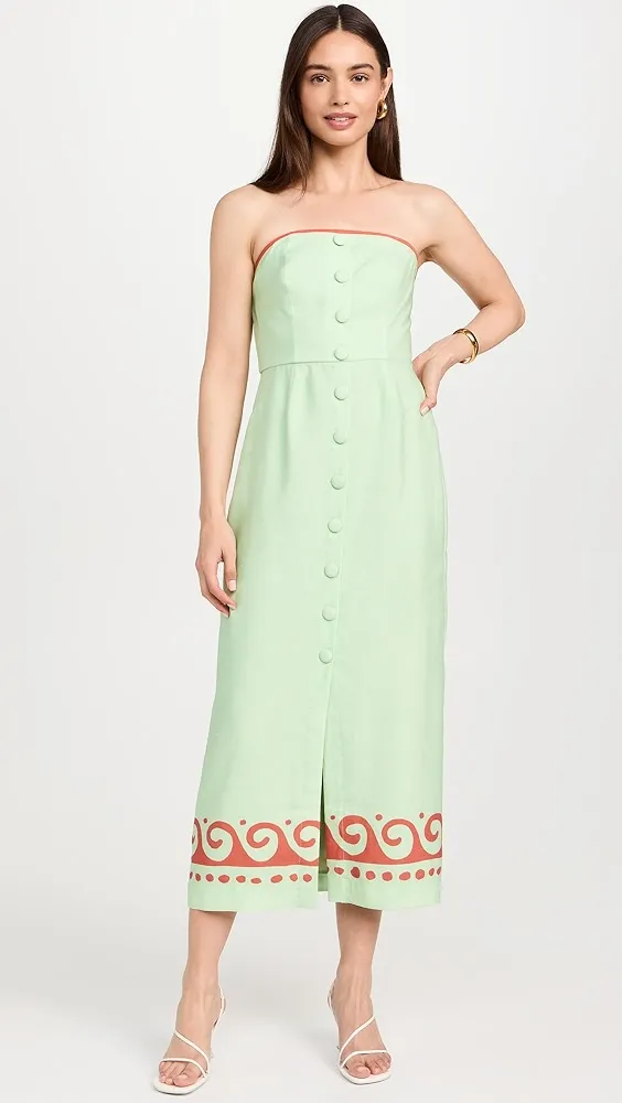 KITRI   Gilda Pistachio Wave Print Midi Dress 