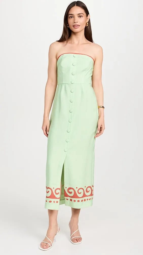 KITRI   Gilda Pistachio Wave Print Midi Dress 