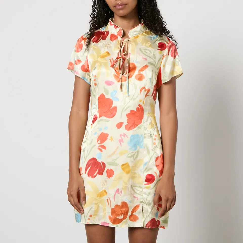 Kitri Gretchen Floral-Print Satin-Jacquard Mini Dress - UK 12 | Coggles