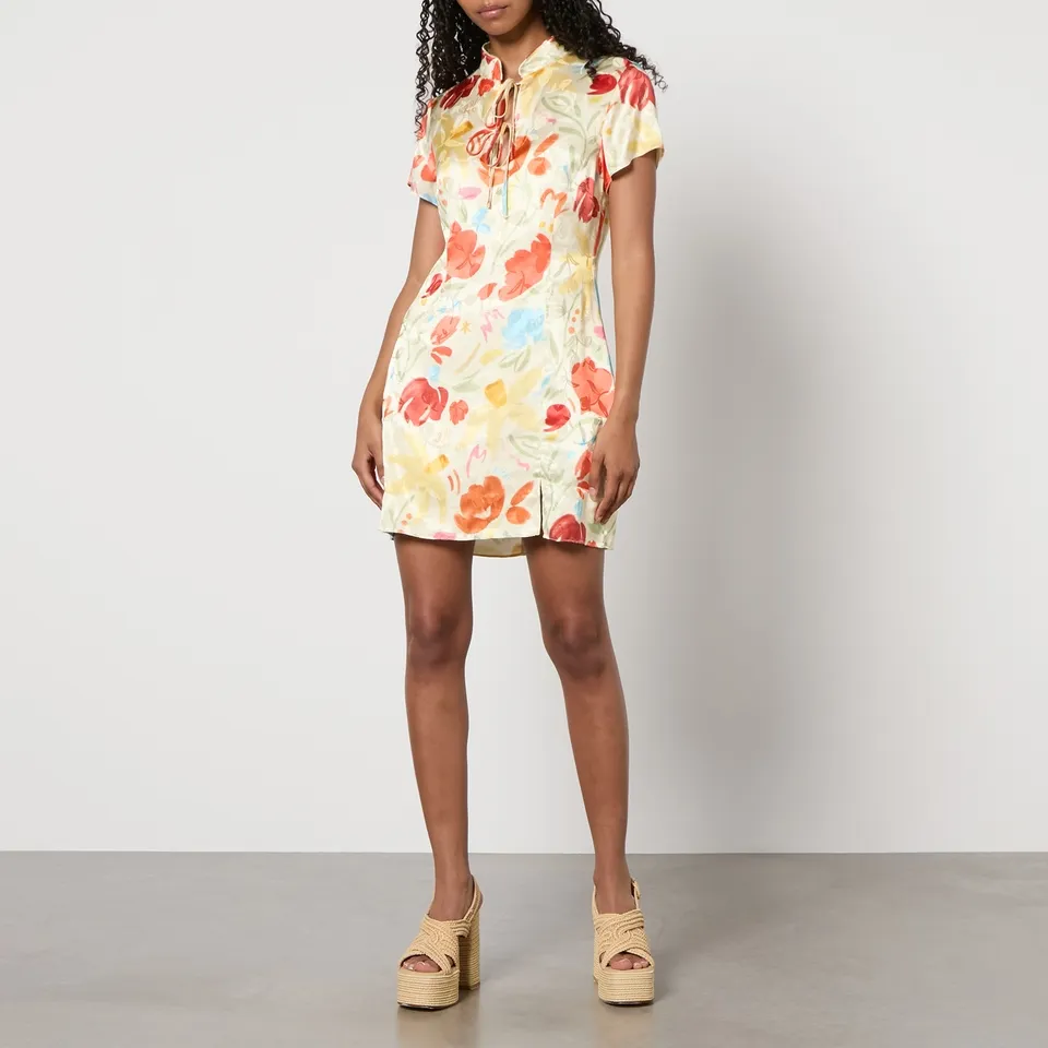 Kitri Gretchen Floral-Print Satin-Jacquard Mini Dress - UK 12 | Coggles