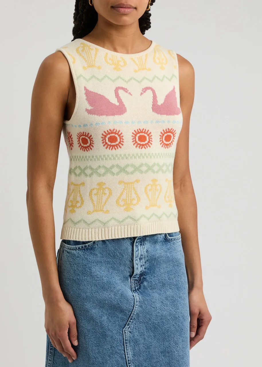 KITRI Hailey swan-intarsia cotton-blend tank -                         -                     -                