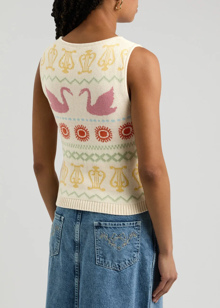 KITRI Hailey swan-intarsia cotton-blend tank -                         -                     -                