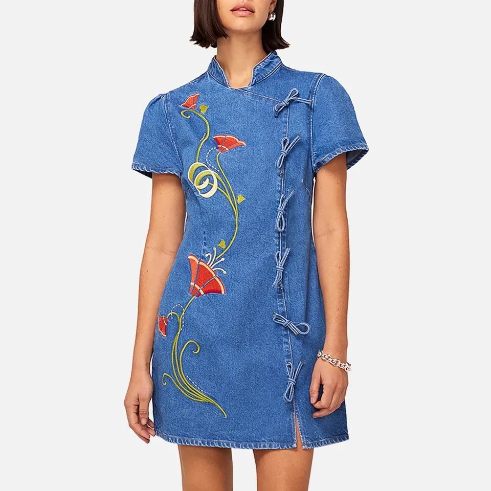 Kitri Harlow Embroidered Denim Mini Dress - UK 12 | Coggles