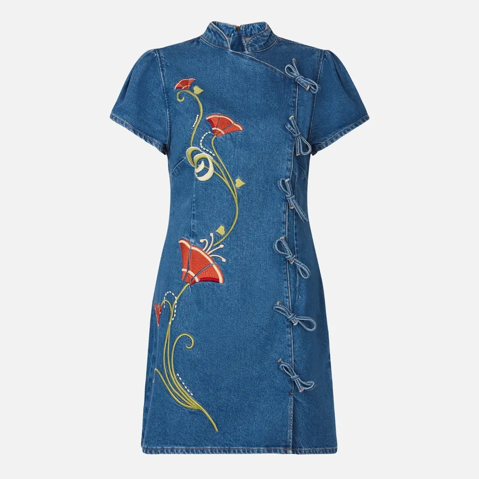 Kitri Harlow Embroidered Denim Mini Dress - UK 12 | Coggles