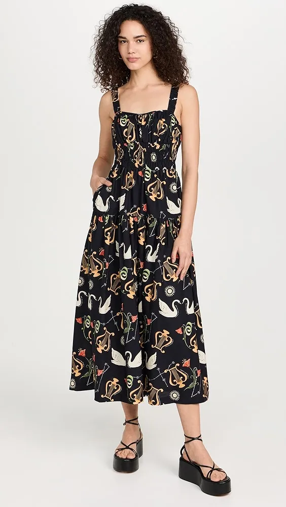 KITRI   Isobel Black Cygnus and Lyra Print Midi Dress 