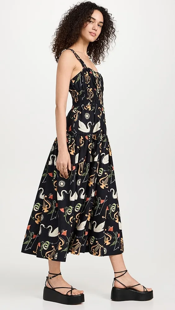 KITRI   Isobel Black Cygnus and Lyra Print Midi Dress 