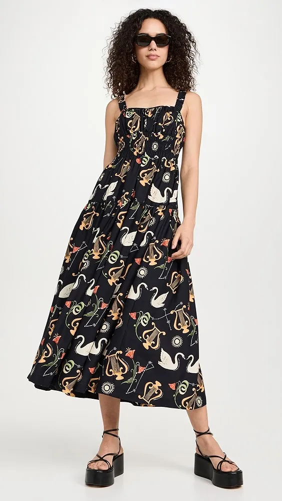 KITRI   Isobel Black Cygnus and Lyra Print Midi Dress 