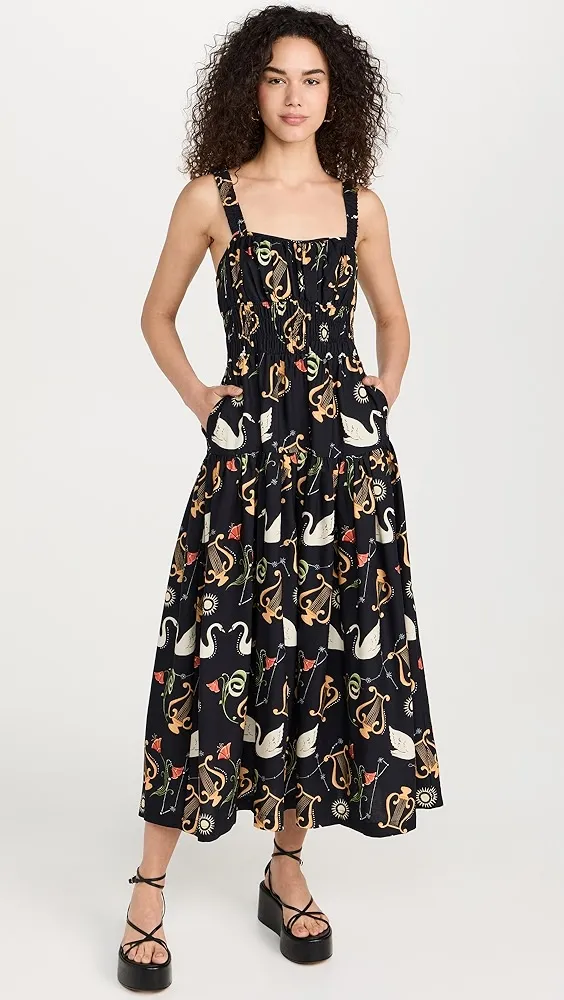 KITRI   Isobel Black Cygnus and Lyra Print Midi Dress 