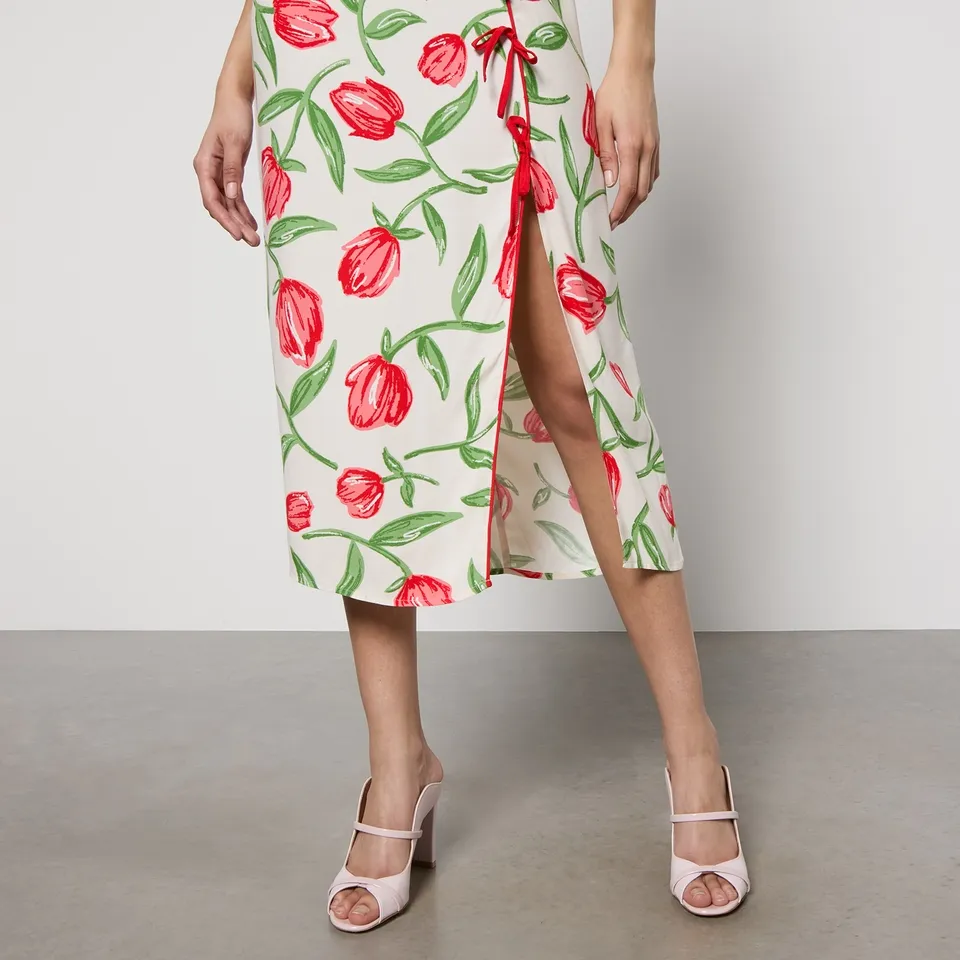 Kitri Leia Floral-Print Satin-Crepe Midi Dress - UK 12 | Coggles