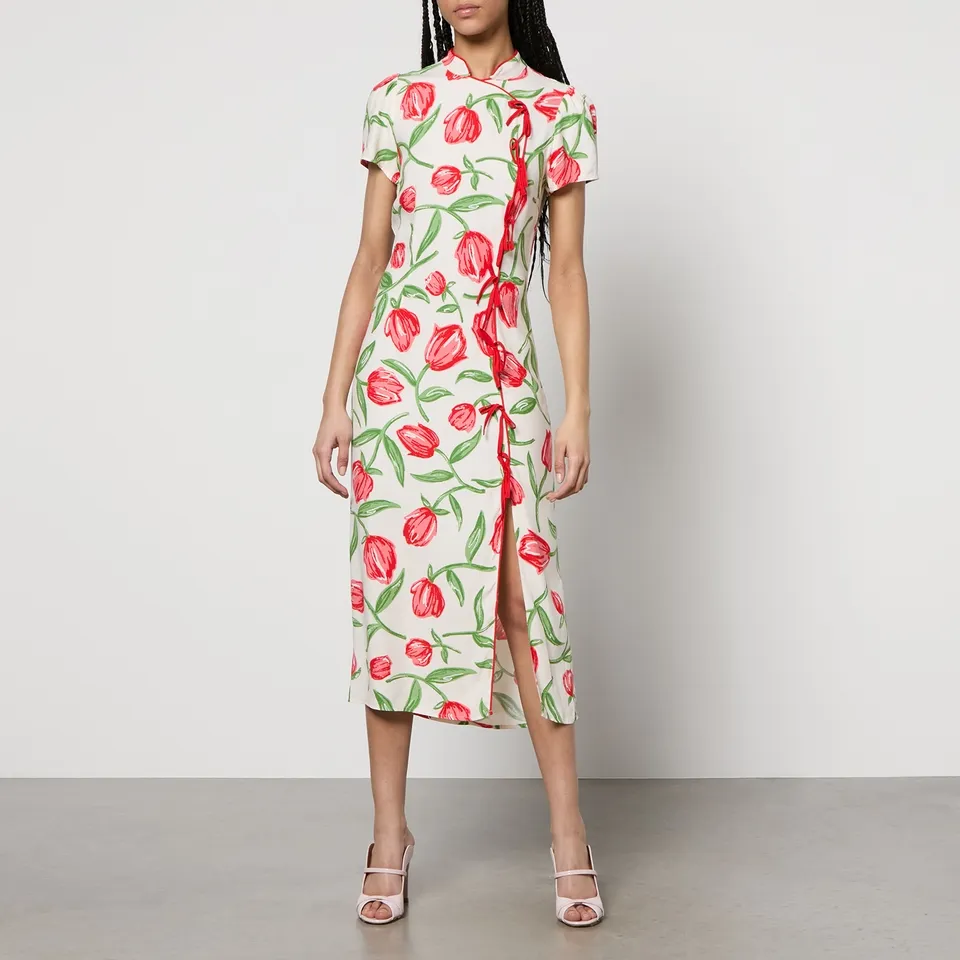 Kitri Leia Floral-Print Satin-Crepe Midi Dress - UK 12 | Coggles