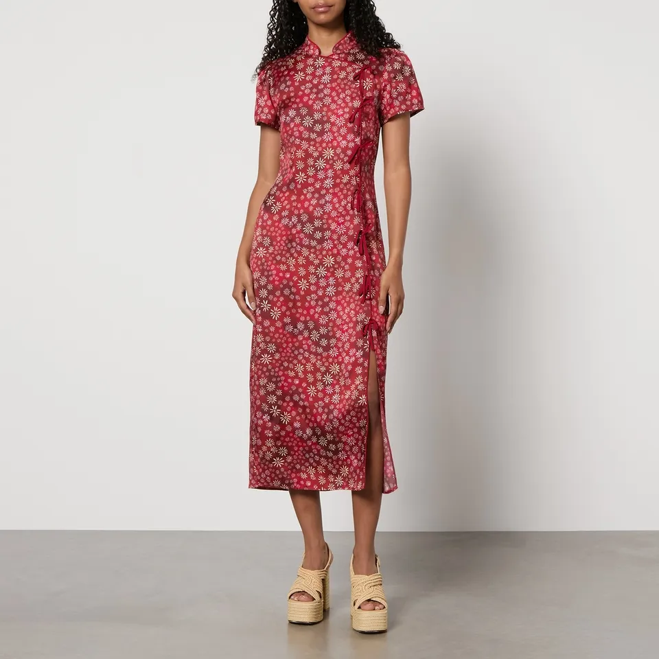 Kitri Leia Printed Crepe de Chine Midi Dress - UK 6 | Coggles