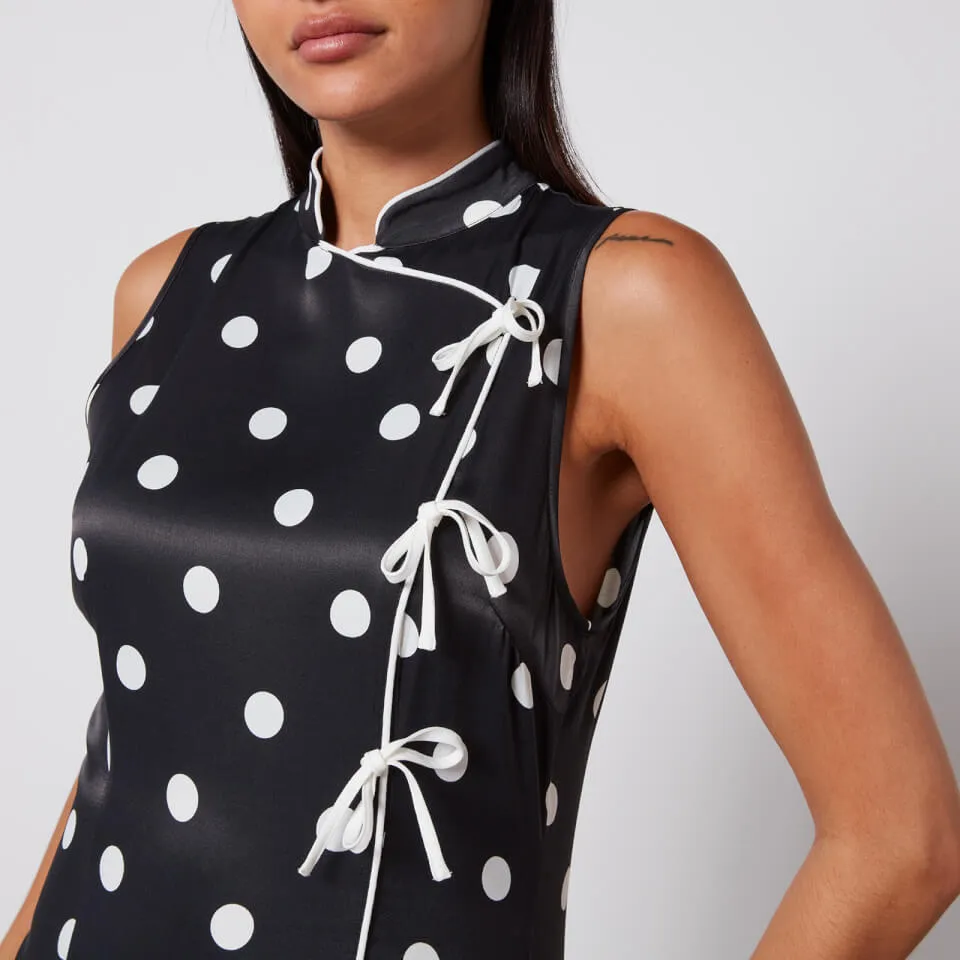 Kitri Myla Polka Dot Satin Midi Dress - UK 10 | Coggles