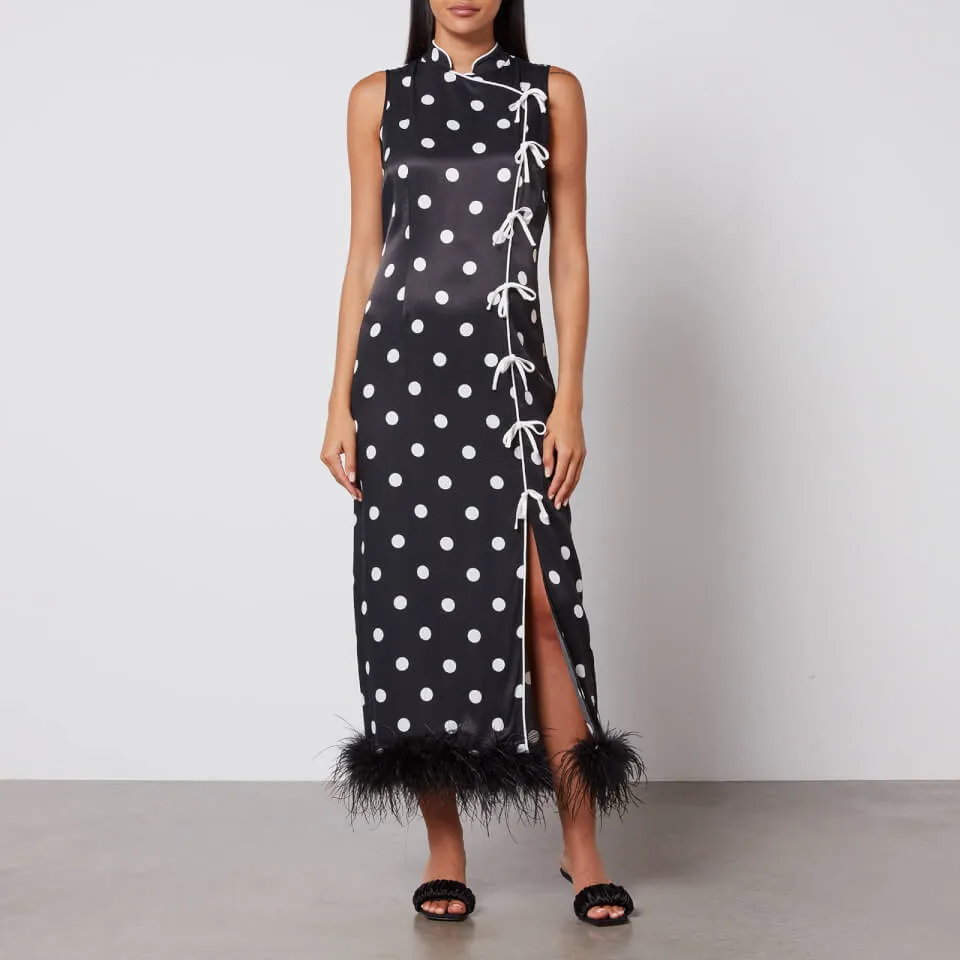 Kitri Myla Polka Dot Satin Midi Dress - UK 10 | Coggles