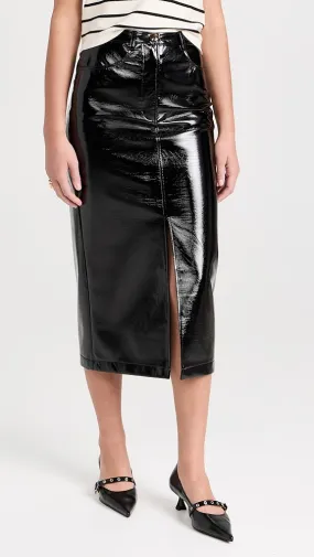 KITRI   Penny Black Vinyl Midi Skirt 