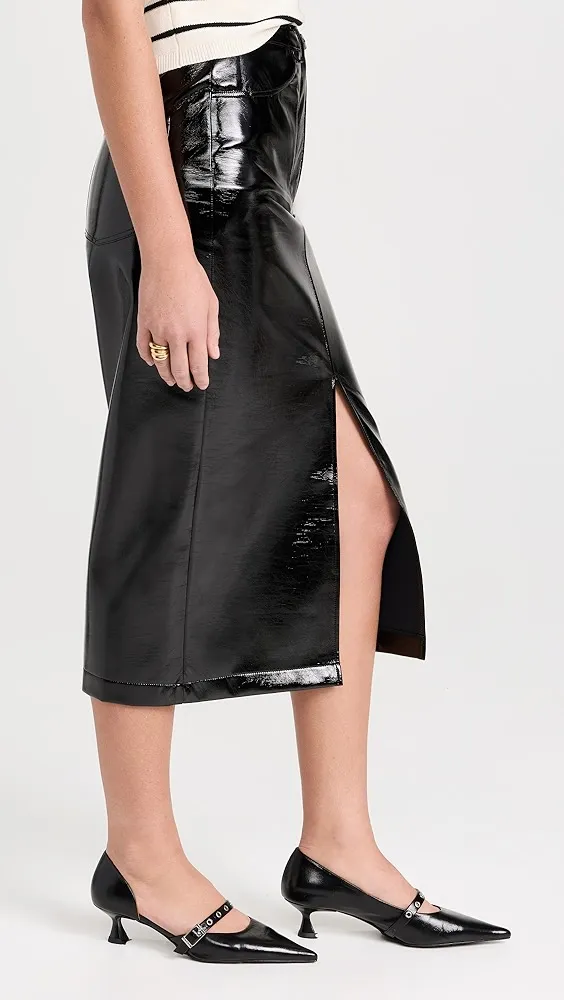 KITRI   Penny Black Vinyl Midi Skirt 