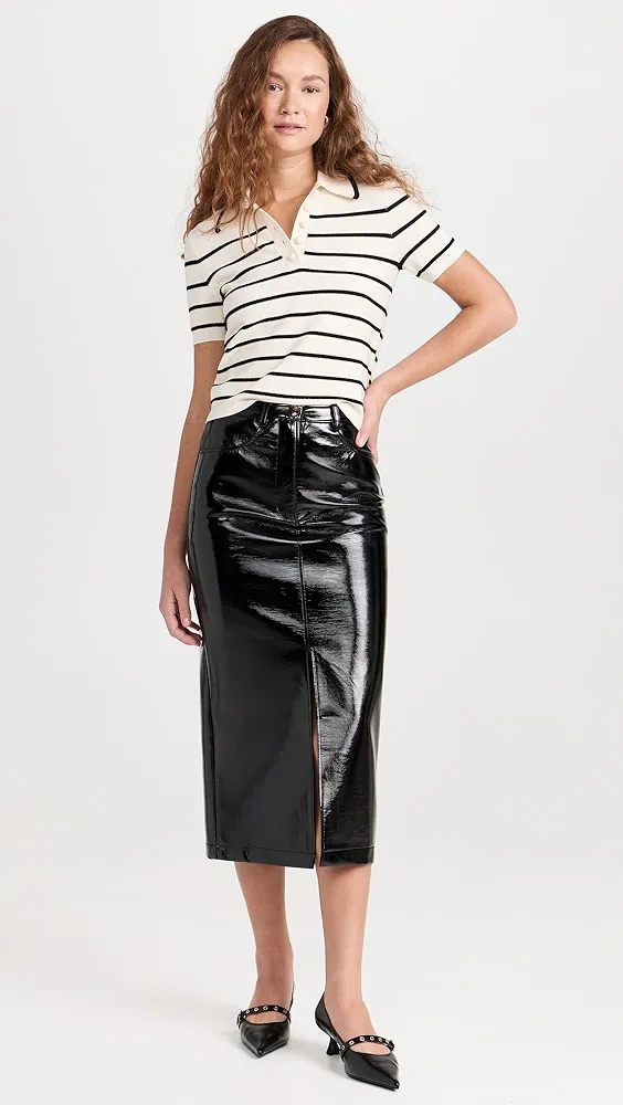 KITRI   Penny Black Vinyl Midi Skirt 