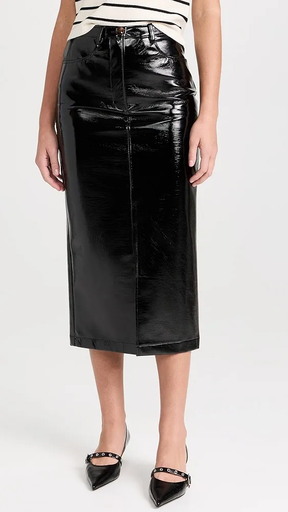 KITRI   Penny Black Vinyl Midi Skirt 