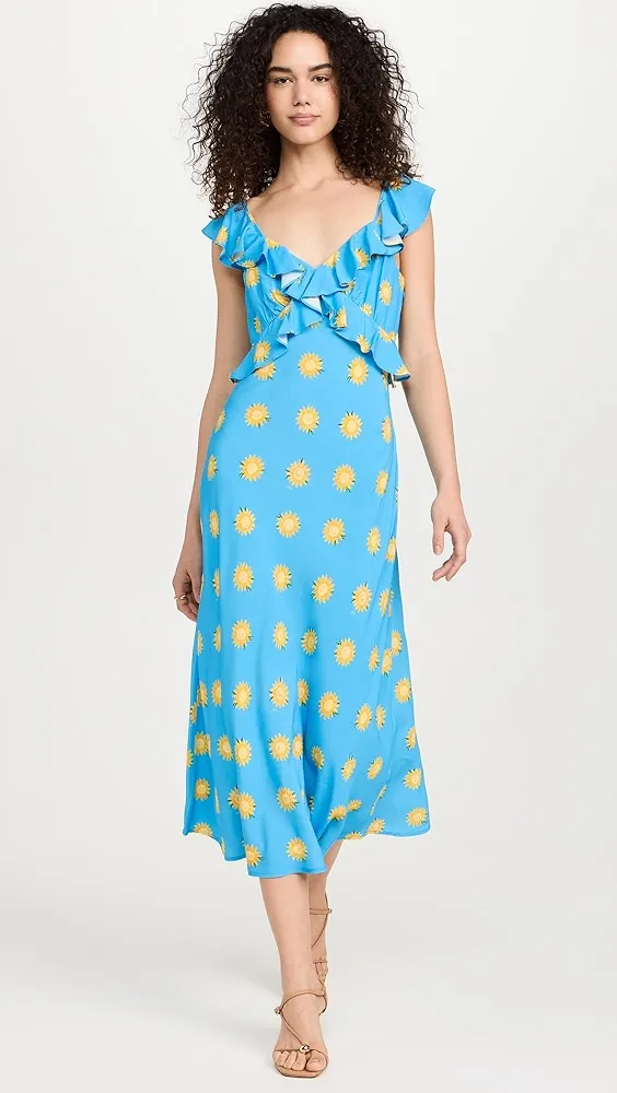 KITRI   Rosemary Blue Sunflower Print Midi Dress 