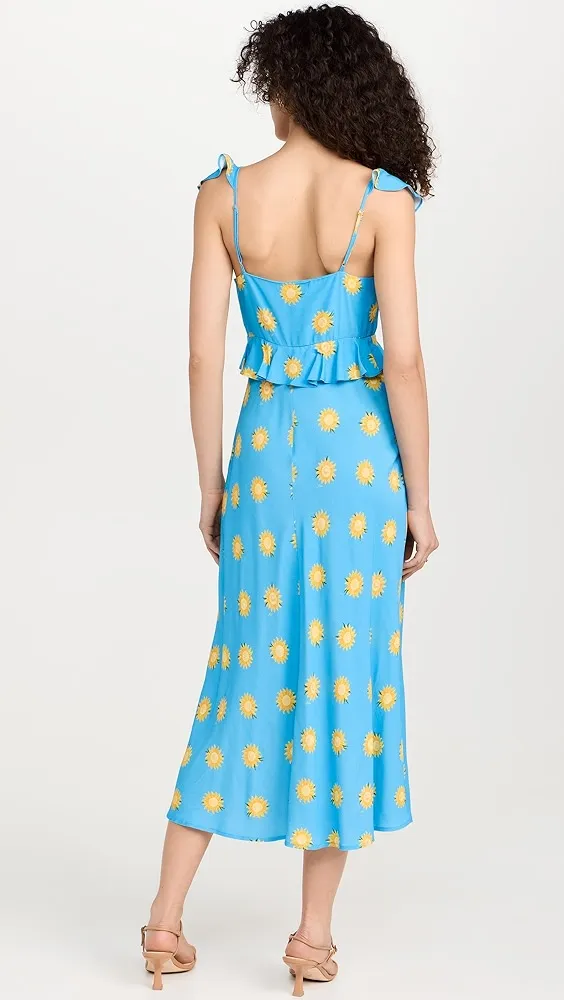 KITRI   Rosemary Blue Sunflower Print Midi Dress 