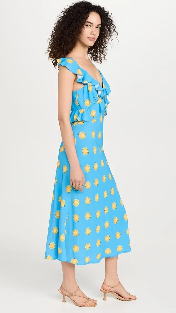 KITRI   Rosemary Blue Sunflower Print Midi Dress 