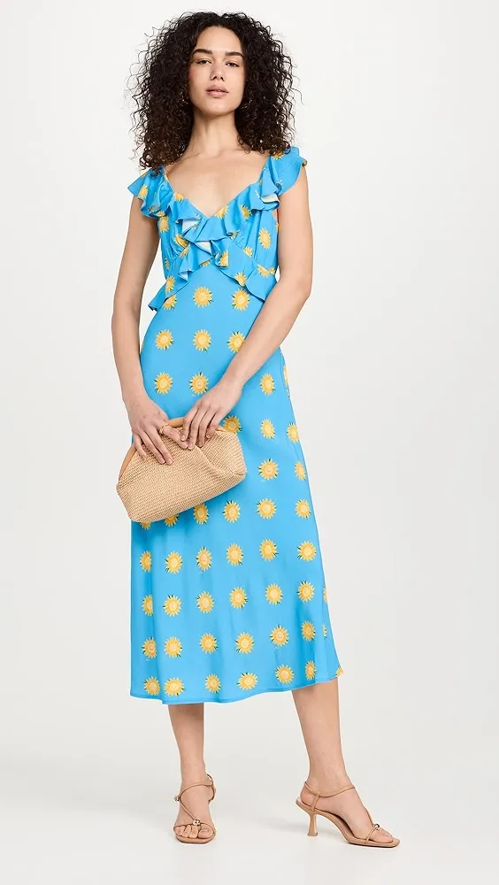 KITRI   Rosemary Blue Sunflower Print Midi Dress 