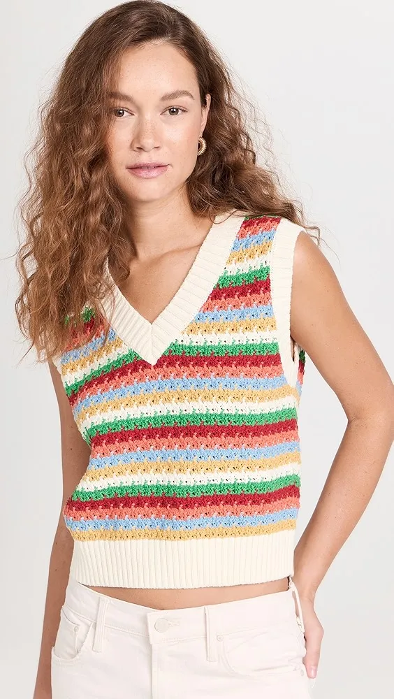 KITRI   Winona Multi Striped Crochet Knit Vest 