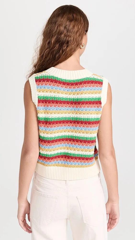 KITRI   Winona Multi Striped Crochet Knit Vest 