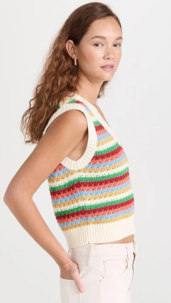 KITRI   Winona Multi Striped Crochet Knit Vest 