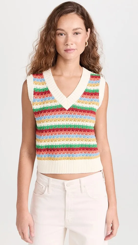 KITRI   Winona Multi Striped Crochet Knit Vest 