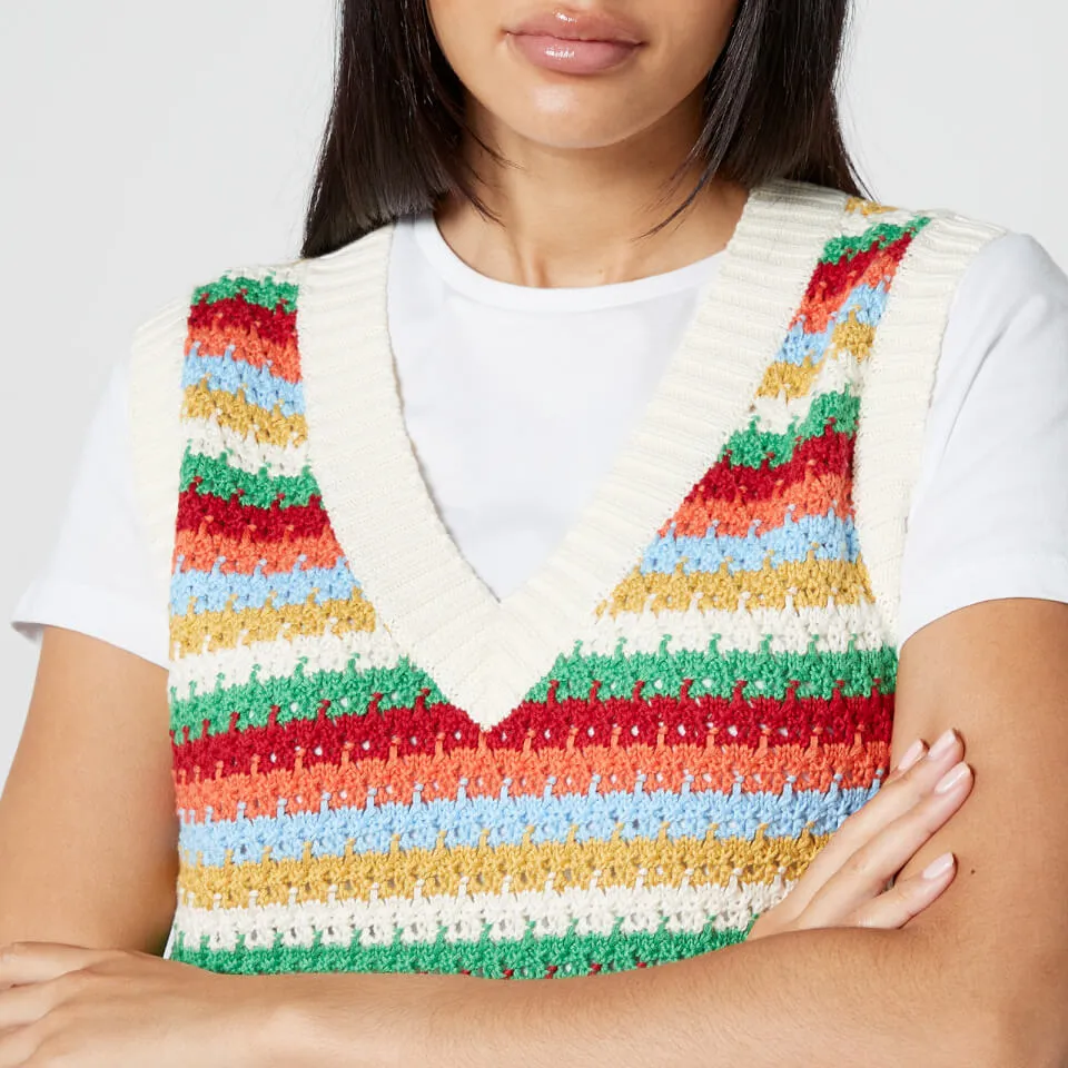 Kitri Winona Striped Crocheted Cotton-Blend Vest - XS | Coggles