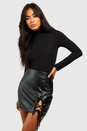 Lace Up Faux Leather Mini Skirt