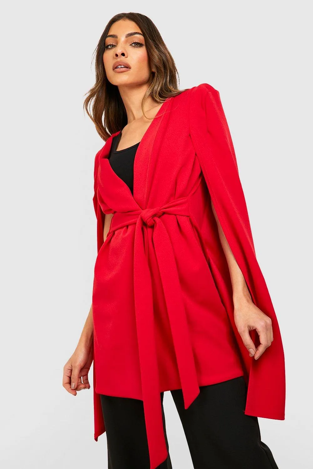 Longline Tailored Belted Cape Blazer