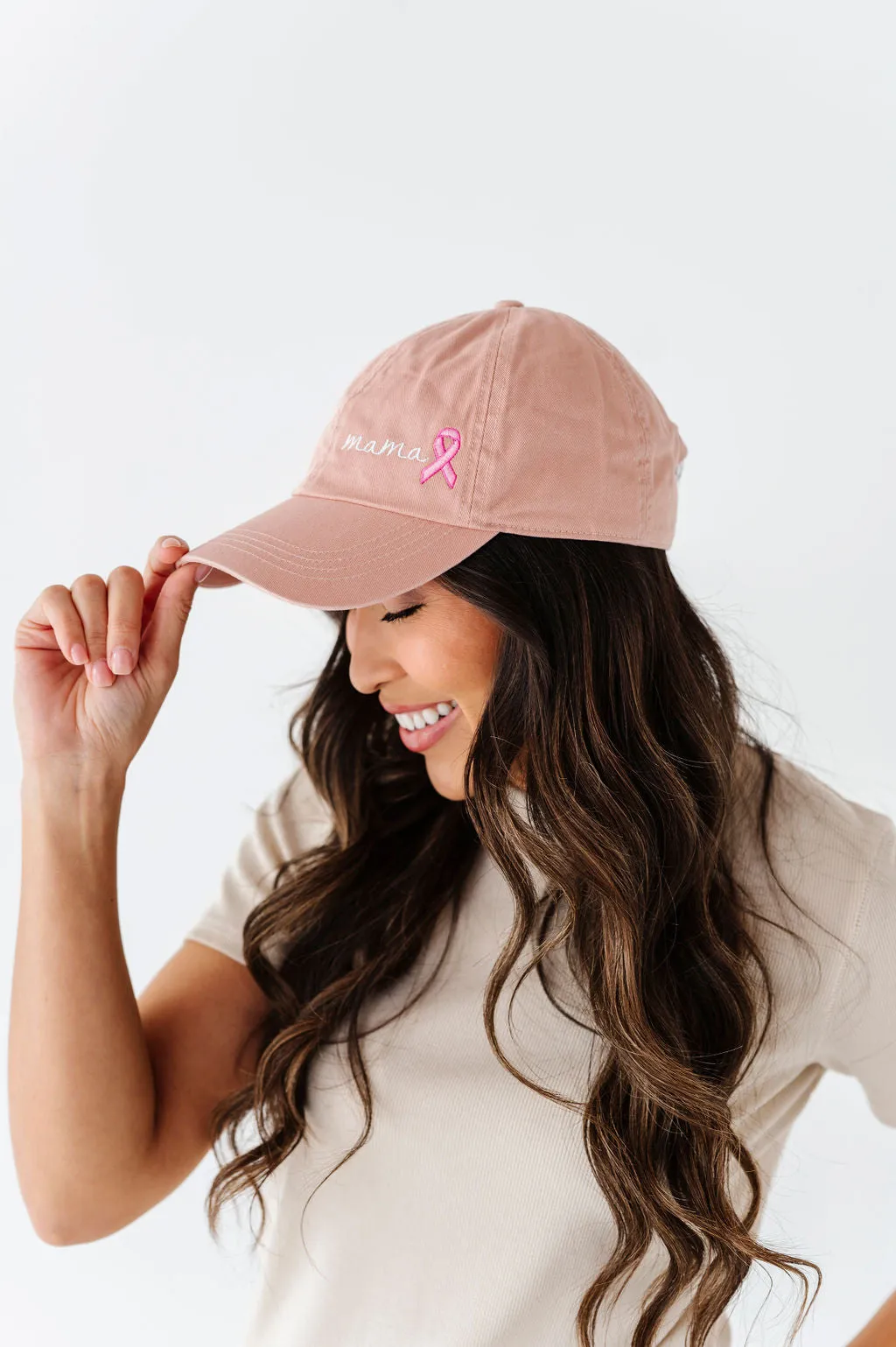 Mama Pink Ribbon Baseball Cap in Dusty Pink