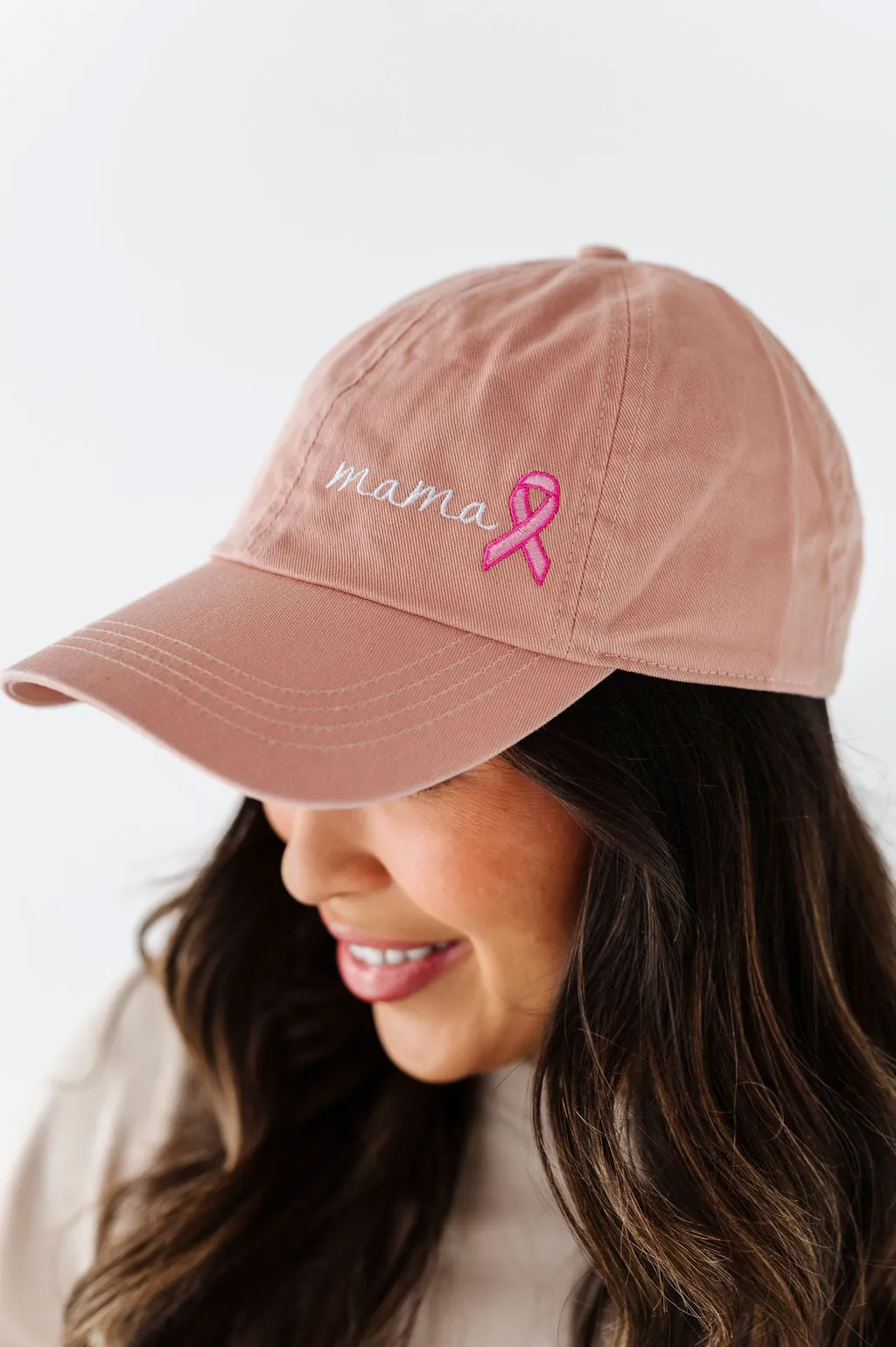 Mama Pink Ribbon Baseball Cap in Dusty Pink