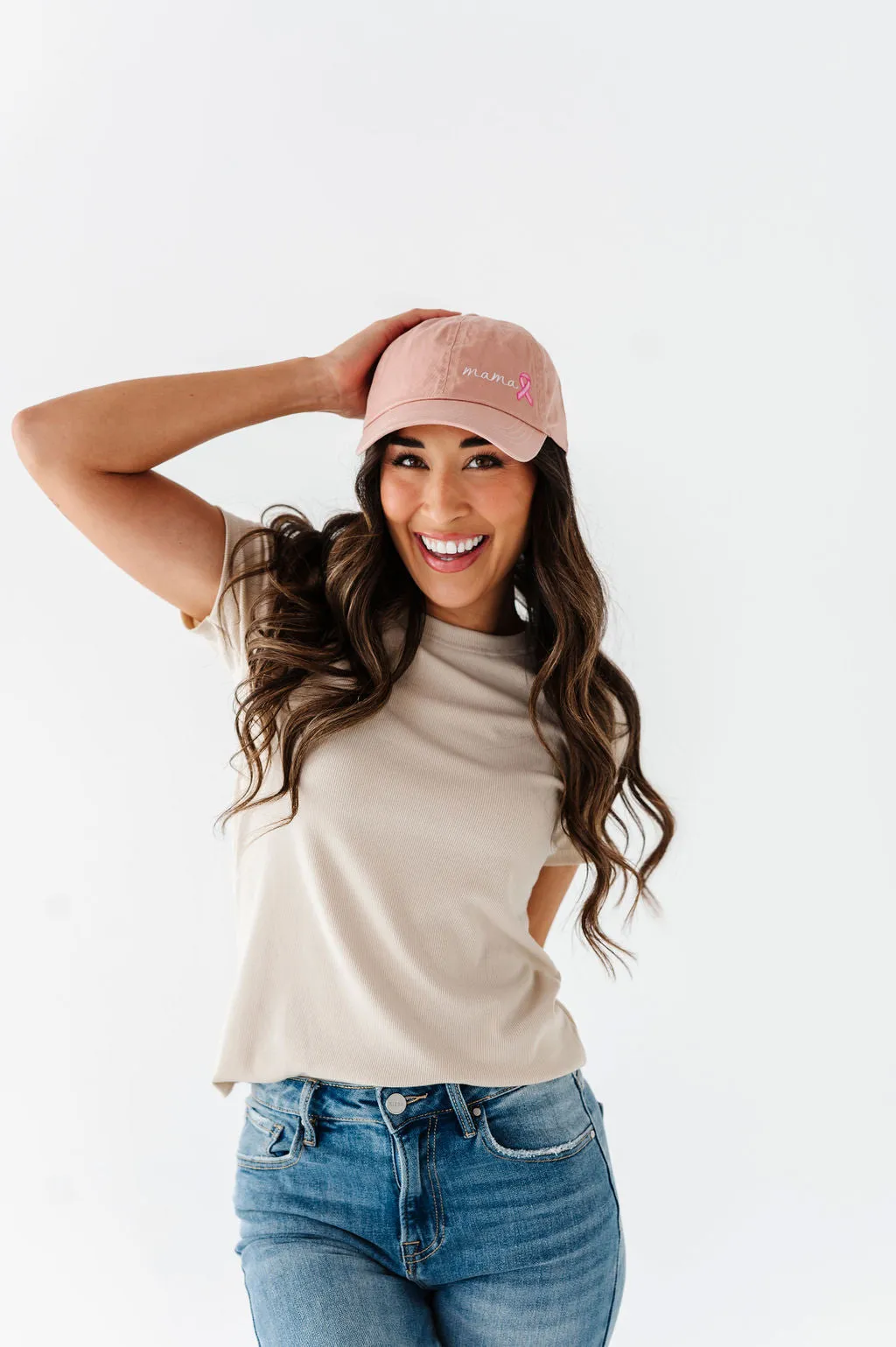 Mama Pink Ribbon Baseball Cap in Dusty Pink