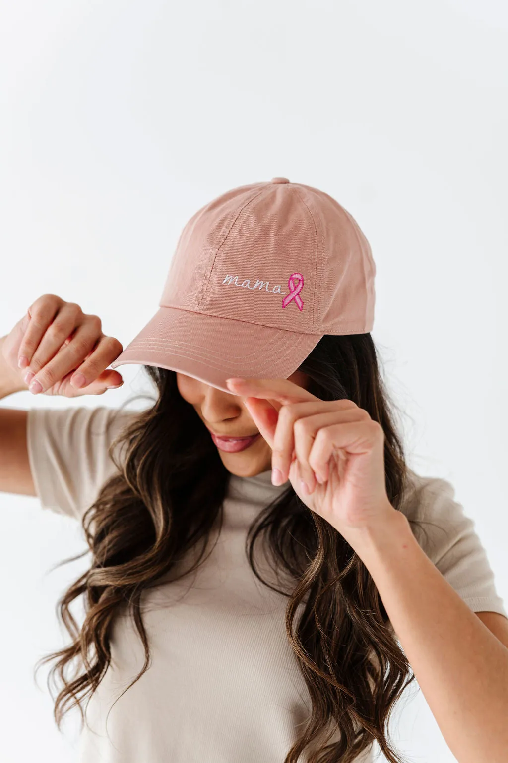 Mama Pink Ribbon Baseball Cap in Dusty Pink