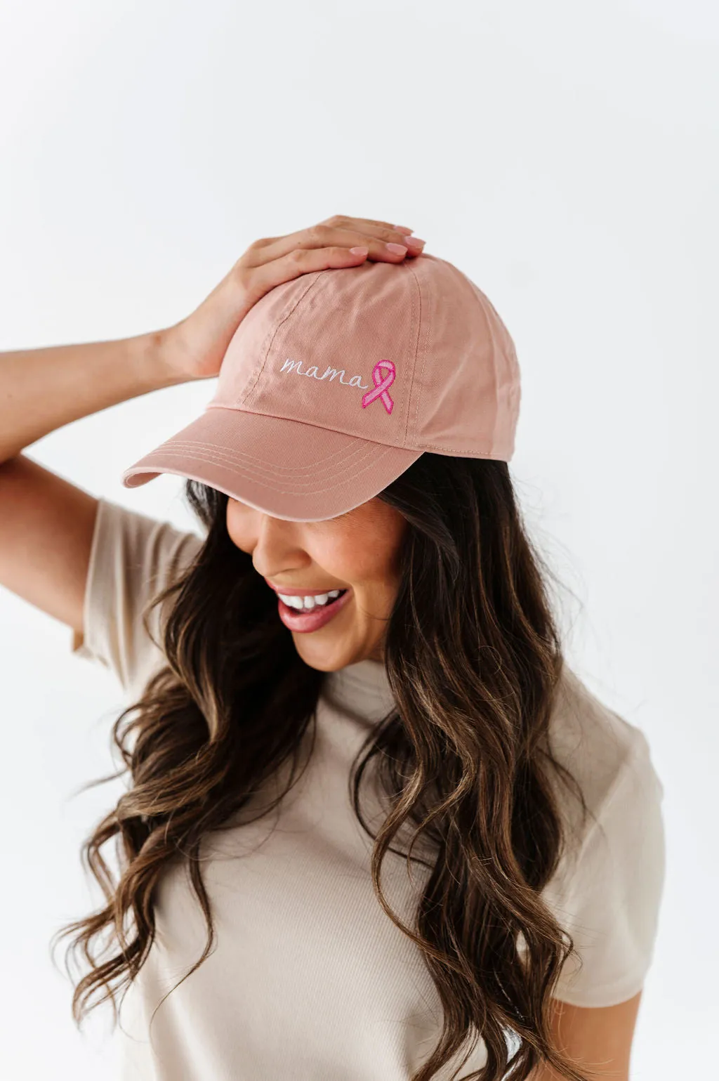 Mama Pink Ribbon Baseball Cap in Dusty Pink